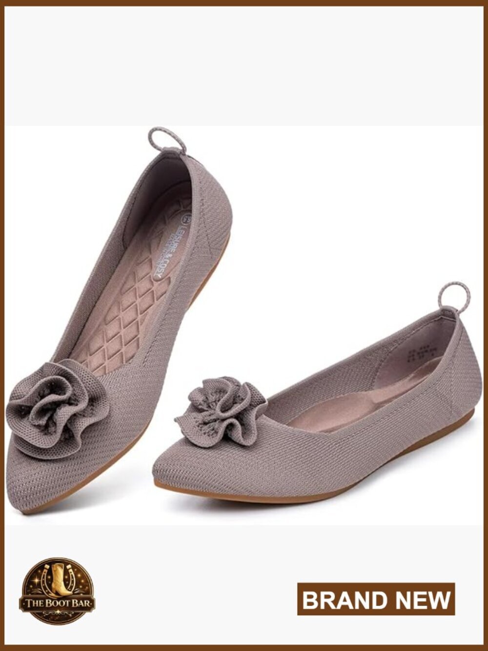 Women's Ballet Flats with Bow Pointed Toe Knit Slip-on Shoes Comfortable Work